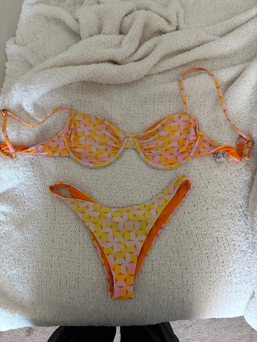 Princess Polly Orange and Pink Geometric Underwire Bikini
